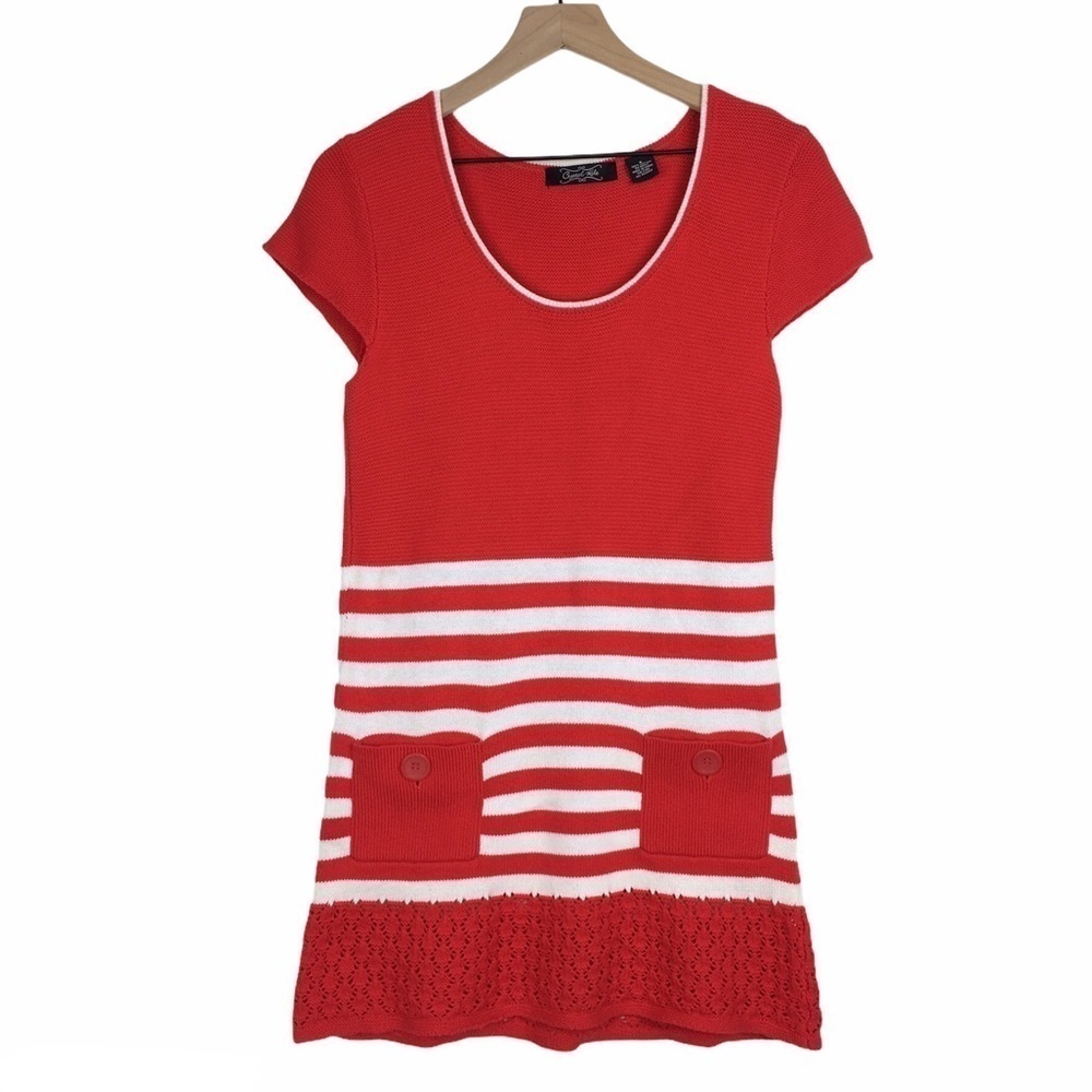 CRYSTAL KOBE Sweater Dress Stripes Buttons Elf Costume Cap Sleeves Size Small